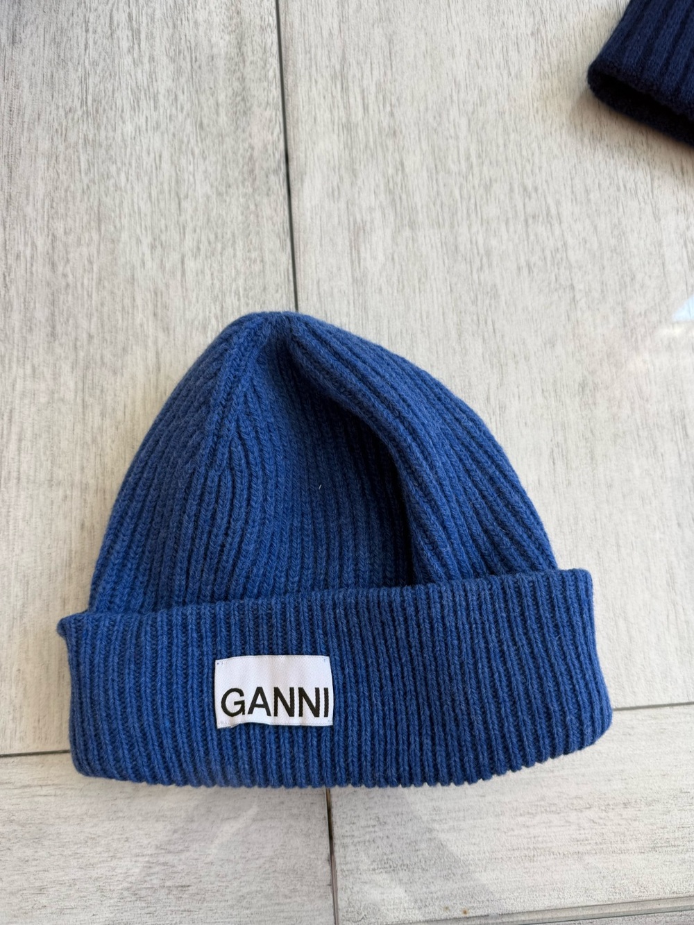 GANNI Ribbed Knit Beanie - Blue